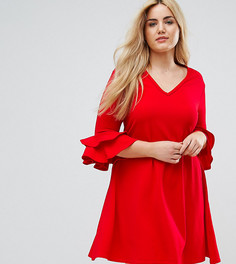 Платье с V-образным вырезом и рукавами клеш Praslin - Красный