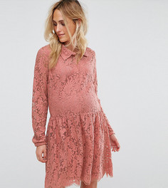 Кружевное короткое приталенное платье Mamalicious - Розовый Mama.Licious