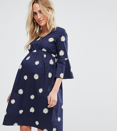Свободное платье с рукавами клеш и цветочным принтом Mamalicious - Темно-синий Mama.Licious