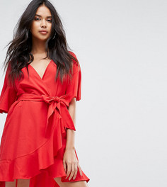 Платье с запахом и оборками Boohoo - Красный