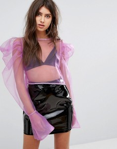 Прозрачная блузка из органзы с отделкой на плечах PrettyLittleThing - Розовый