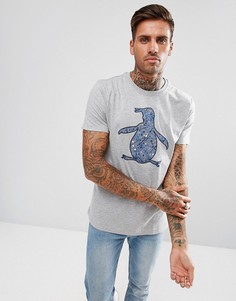 Серая меланжевая футболка классического кроя с отделкой Original Penguin - Серый
