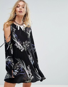 Платье с открытыми плечами и принтом Free People Clear Skies - Черный