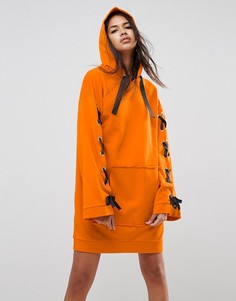 Трикотажное платье с капюшоном и завязками ASOS - Оранжевый