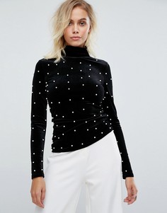 Бархатный топ с отделкой искусственным жемчугом Fashion Union - Черный