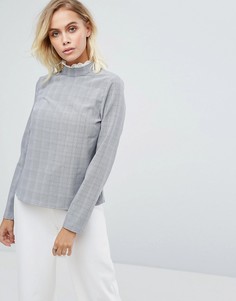 Топ в клетку с воротником в викторианском стиле Fashion Union - Серый