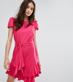 Платье с поясом и оборками Miss Selfridge - Розовый