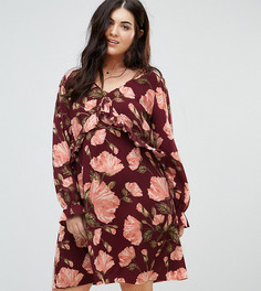 Свободное платье с цветочным принтом, оборками и завязками Junarose - Мульти