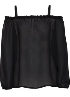 Полупрозрачная блузка с открытыми плечами (черный) Bonprix