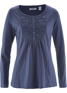 Футболка из материала фламе с длинным рукавом (темно-синий) Bonprix
