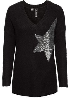 Вязаный пуловер с аппликацией (черный) Bonprix