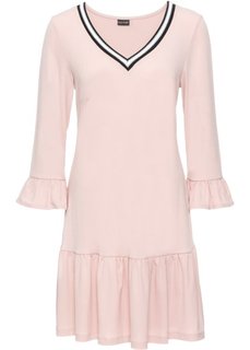 Трикотажное платье с воланами и деталями в резинку (розовый) Bonprix