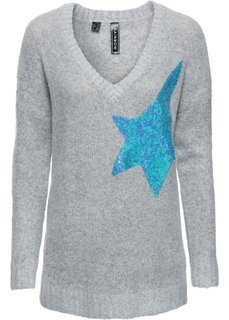 Вязаный пуловер с аппликацией (светло-серый меланж) Bonprix