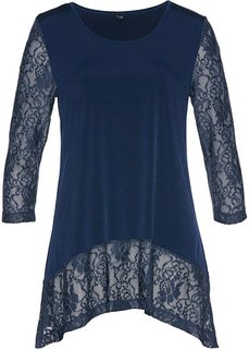 Футболка с кружевными рукавами (темно-синий) Bonprix