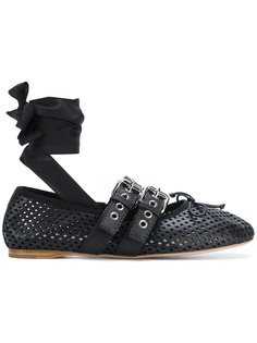 ribbon detail buckled ballerinas Miu Miu