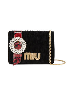 Black Velvet Matelasse Diamante Clutch Bag Miu Miu