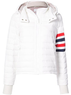 DOWNFILL SKI JACKET WITH 4-BAR STRIPE &amp; REMOVABLE HOOD IN BLACK MATTE NYLON POPLIN Thom Browne