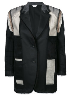 INSIDE OUT SINGLE BREASTED SACK JACKET WITH FRAY &amp; LACE INSERT IN BLACK SUPER 120’S WOOL TWILL Thom Browne