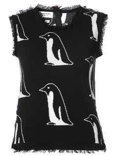 PENGUIN INTARSIA SHELL TOP WITH FRAYED EDGES IN BLACK CASHMERE Thom Browne