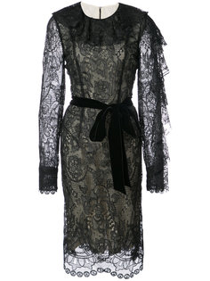 floral lace ruffle sleeve dress Monique Lhuillier