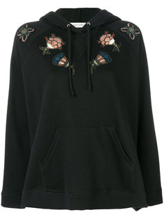sequinned floral appliquéd hoodie Valentino