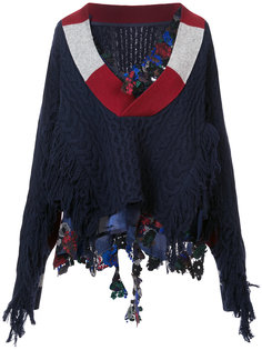 frayed cable knit sweater Sacai
