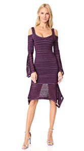 Herve Leger Cold Shoulder Ruffle Trim Dress