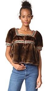 Stella Jean Faux Fur Short Sleeve Jacket