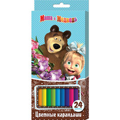 Цветные карандаши (24 цвета, шестигранные), Маша и Медведь Росмэн