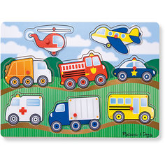 Рамка-вкладыш "Транспорт" с кнопкой, 8 деталей, Melissa &amp; Doug