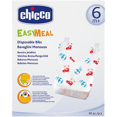 Нагрудники одноразовые, 40шт., с карманом и липучками,6мес.+, CHICCO