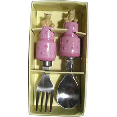 Розовый набор столовых приборов "Мишки" (2 предмета) Феникс Презент