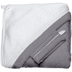 Махровое полотенце с уголком + варежка, Red Castle, серый/белый