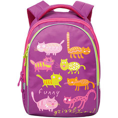 Рюкзак школьный Grizzly Funny cats, лиловый