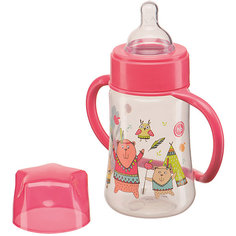 Бутылочка для кормления с ручками, 250 мл, Happy Baby, красный