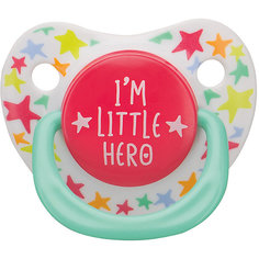 Соска-пустышка ортодонтической формы с колпачком "I am a hero", с 12 мес., Happy Baby