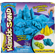 Песок для лепки Kinetic sand, 454 гр, лоток, 4 формочки, голубой