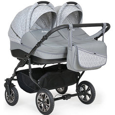 Коляска 2 в 1 для двойни Indigo DUO Color R 27 , серый/цветы