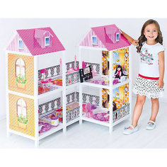 2-этажный кукольный дом (угловой, 4 комнаты, мебель, 2 куклы), PAREMO