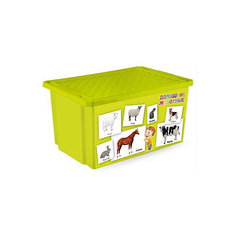 Ящик для хранения игрушек "X-BOX" "Обучайка" Животные 57л, Little Angel, салатовый