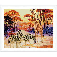 Алмазная мозаика по номерам "Жираф и зебры" 40*50 см (на подрамнике) Tukzar