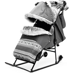 Санки-коляска Скандинавия 2УВ Авто, черная рама, ABC Academy, серый