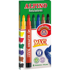 Фломастеры MAXI с утолщенным корпусом и стержнем 6 мм, 6 цв. Alpino