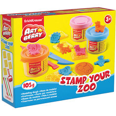 Набор для лепки: Пластилин на растительной основе Stamp Your Zoo 3 цвета по 35г Erich Krause