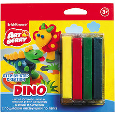 Пластилин мягкий 4цв+инструкция Dino Step-by-step Сreation Artberry Erich Krause