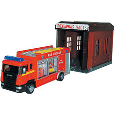 Машинка "Scania" пожарная с гаражом 1:48, Autotime