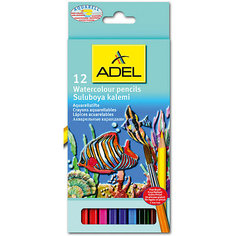 ADEL Карандаши цветные акварельные Aquacolor, 12 цветов + кисточка.
