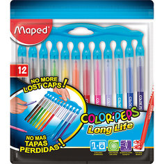 Фломастеры с нетеряющимися колпачками, 12 шт., MAPED COLORPEPS LONG LIFE