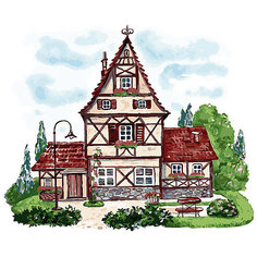 Живопись на картоне 30х40см Домик с башенкой Белоснежка