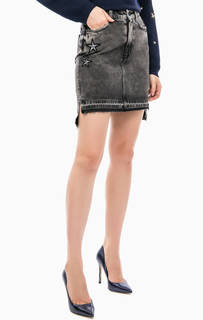 Серая юбка из денима с вышивкой Guess